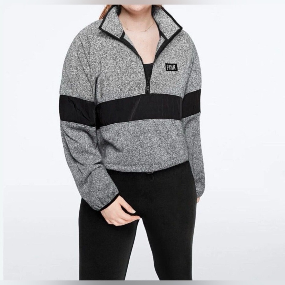 Vs Pink sweater knit quarter zip crop pullover medium